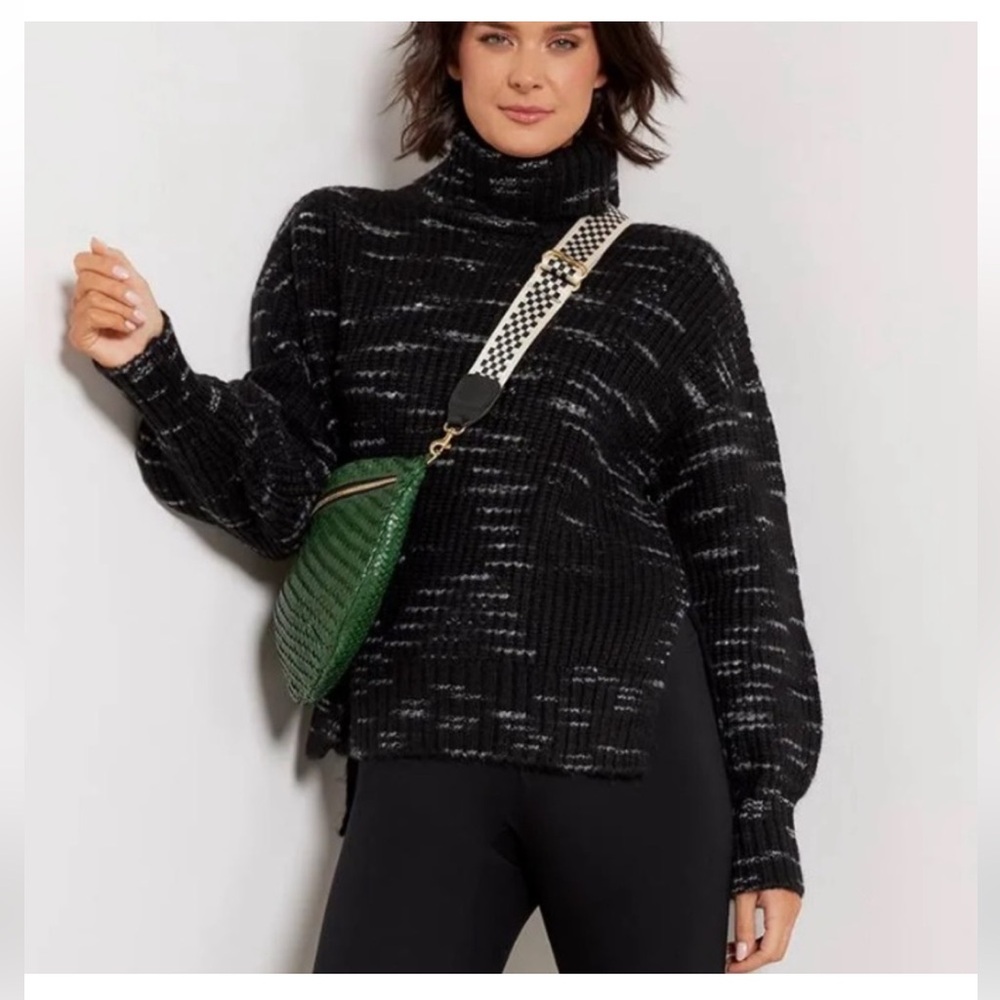 Varley Marlena Knit Sweater in a "Dalmatian" Cozy Black/ Gray Turtleneck Sweater